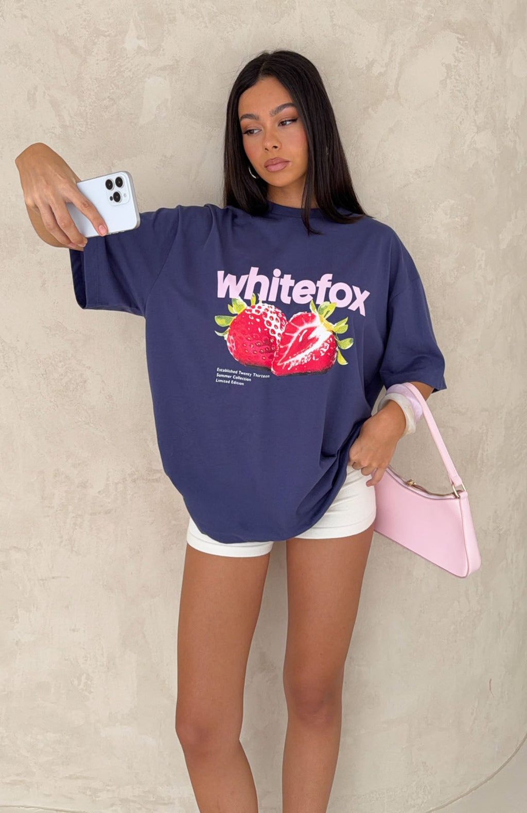 White Fox Juicy Gossip Oversized Tee Navy