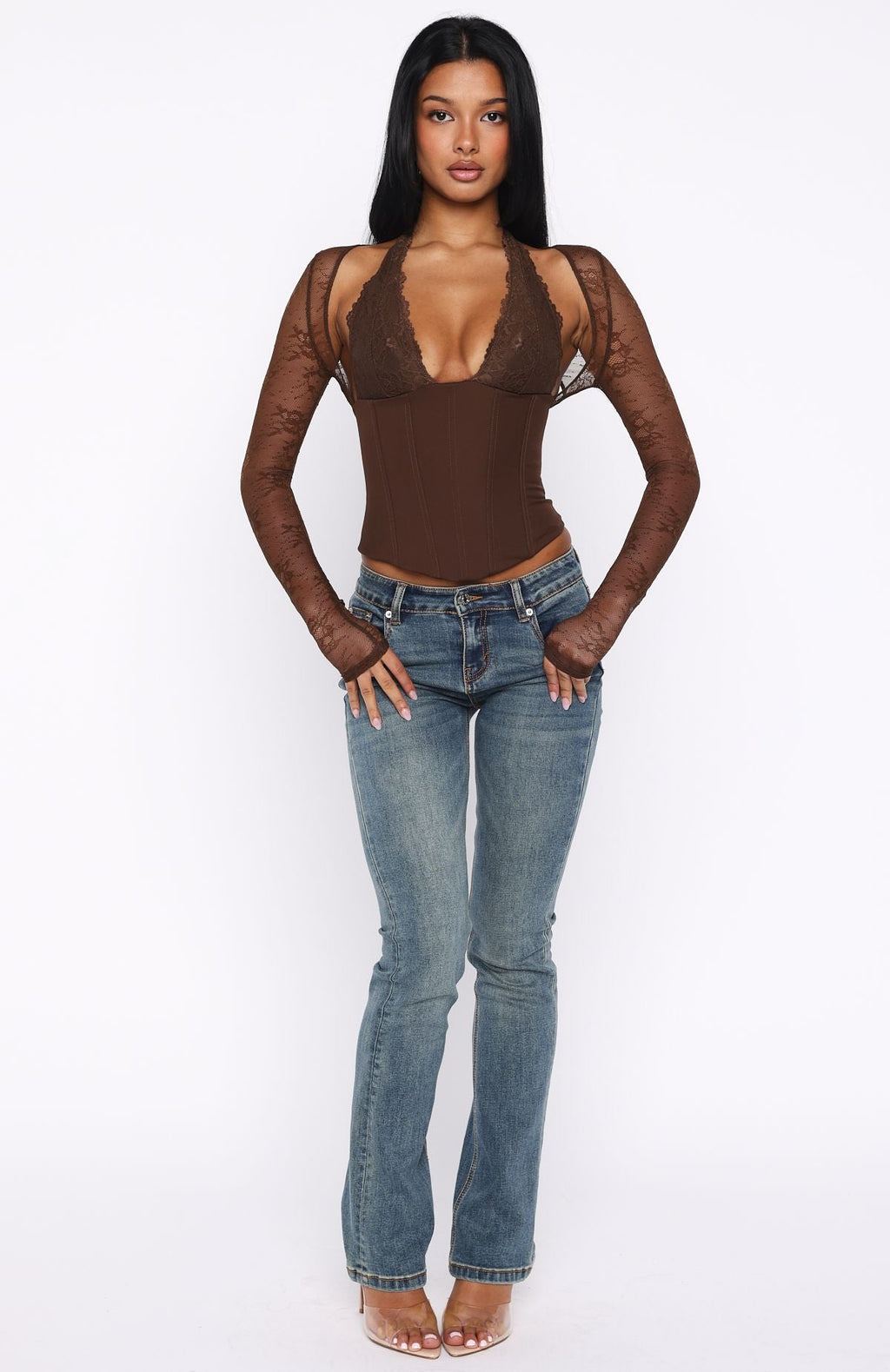White Fox Never Walk Alone Long Sleeve Bustier Chocolate