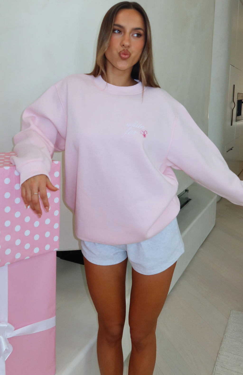 White Fox Candy Cane Christmas Oversized Sweater Cupcake