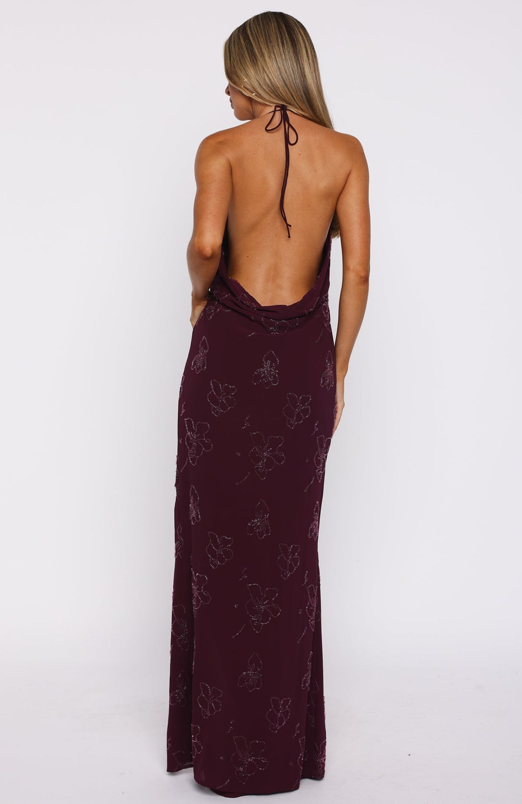 White Fox Slow Dancer Beaded Maxi Dress Deep Plum