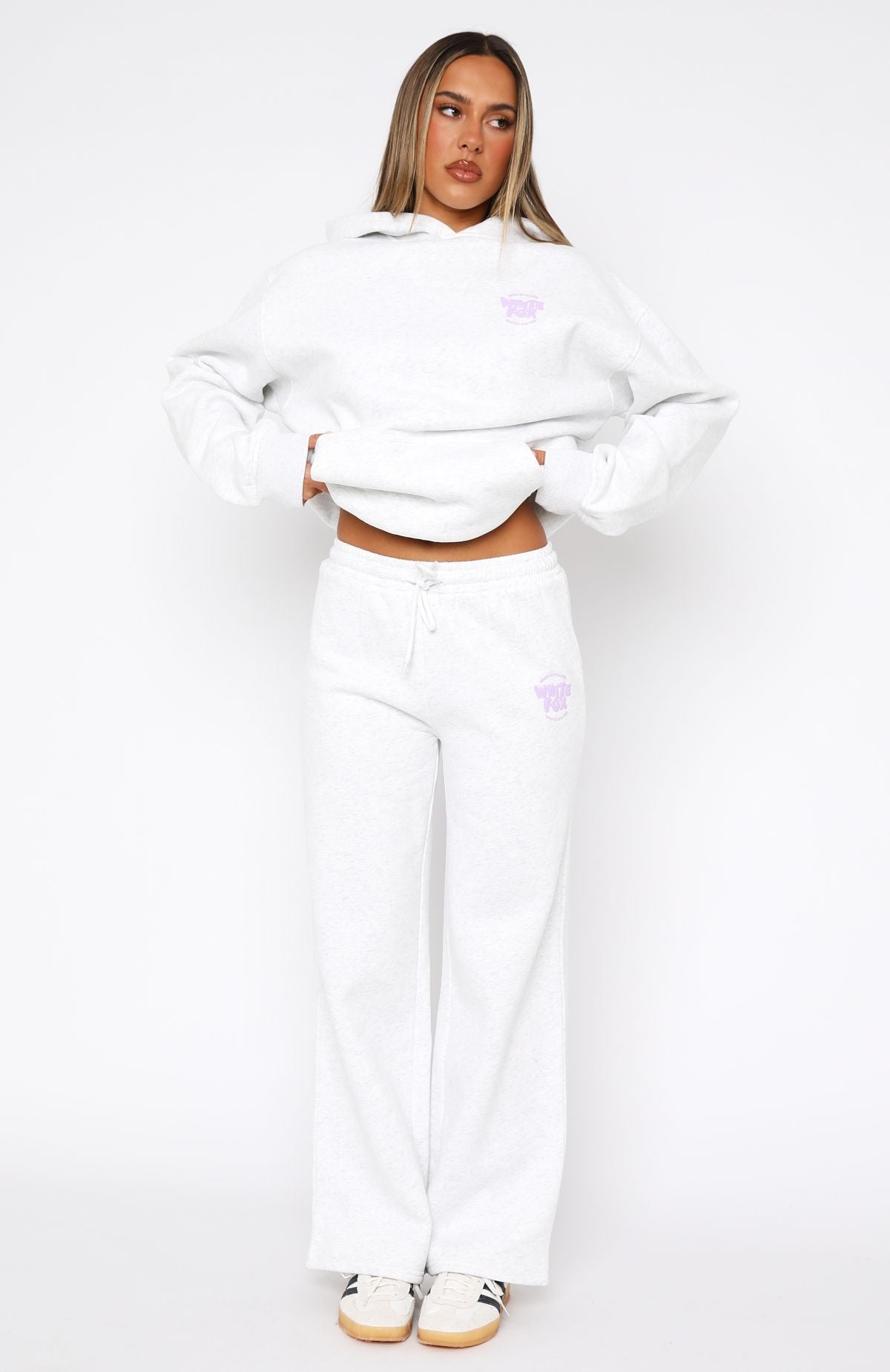 White Fox With Love For You Wide Leg Sweatpants Grey Marle