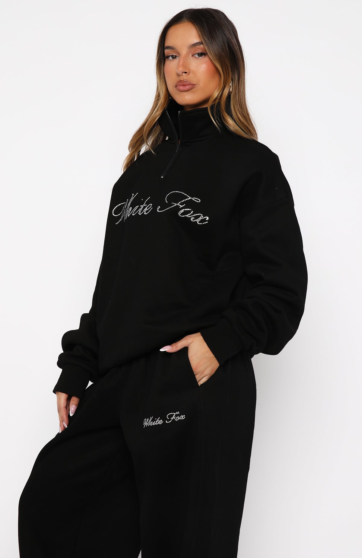 White Fox Make It Or Break It Quarter Zip Sweater Black