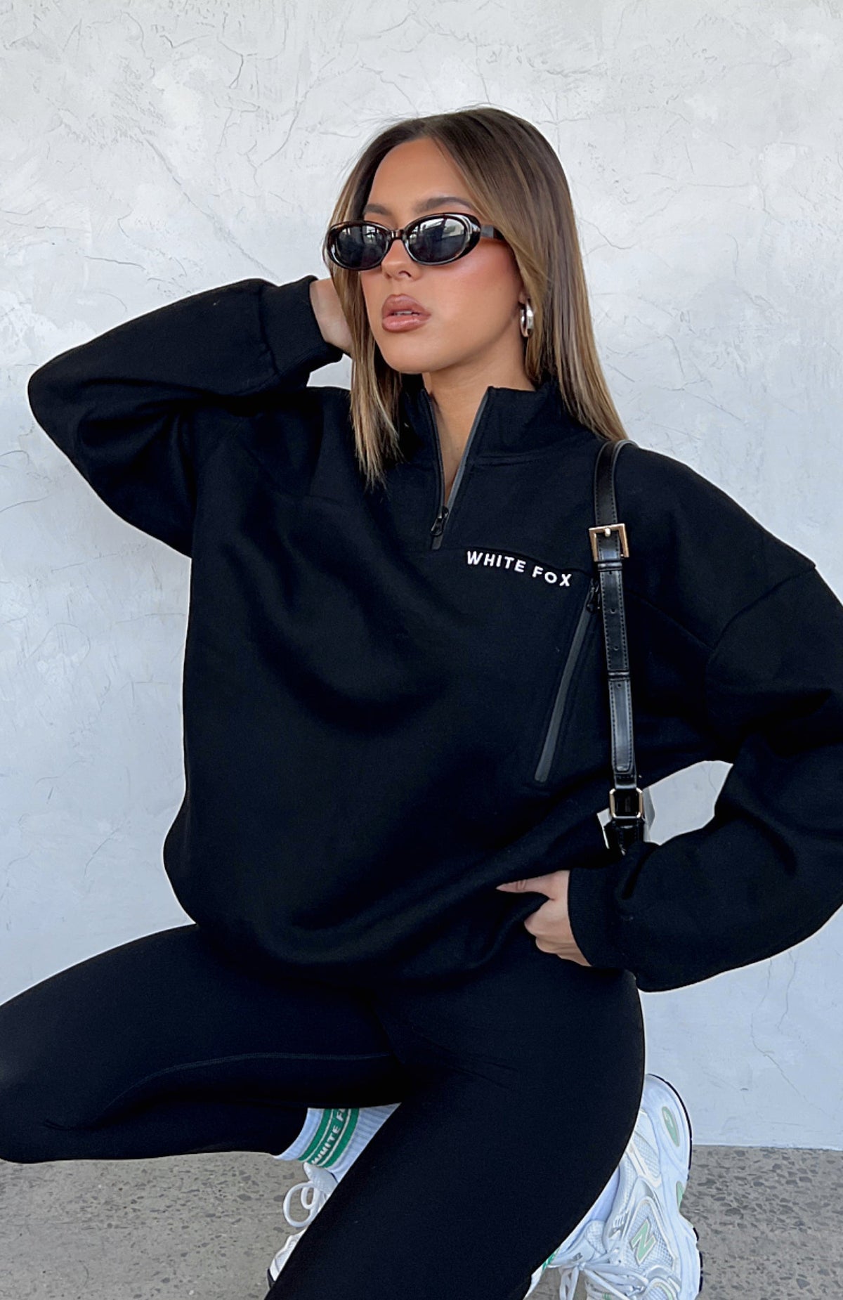 White Fox Where Did You Go Zip Front Sweater Black