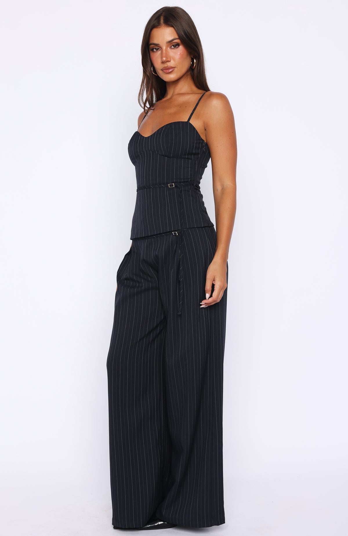 White Fox High Line Pants Navy Pinstripe