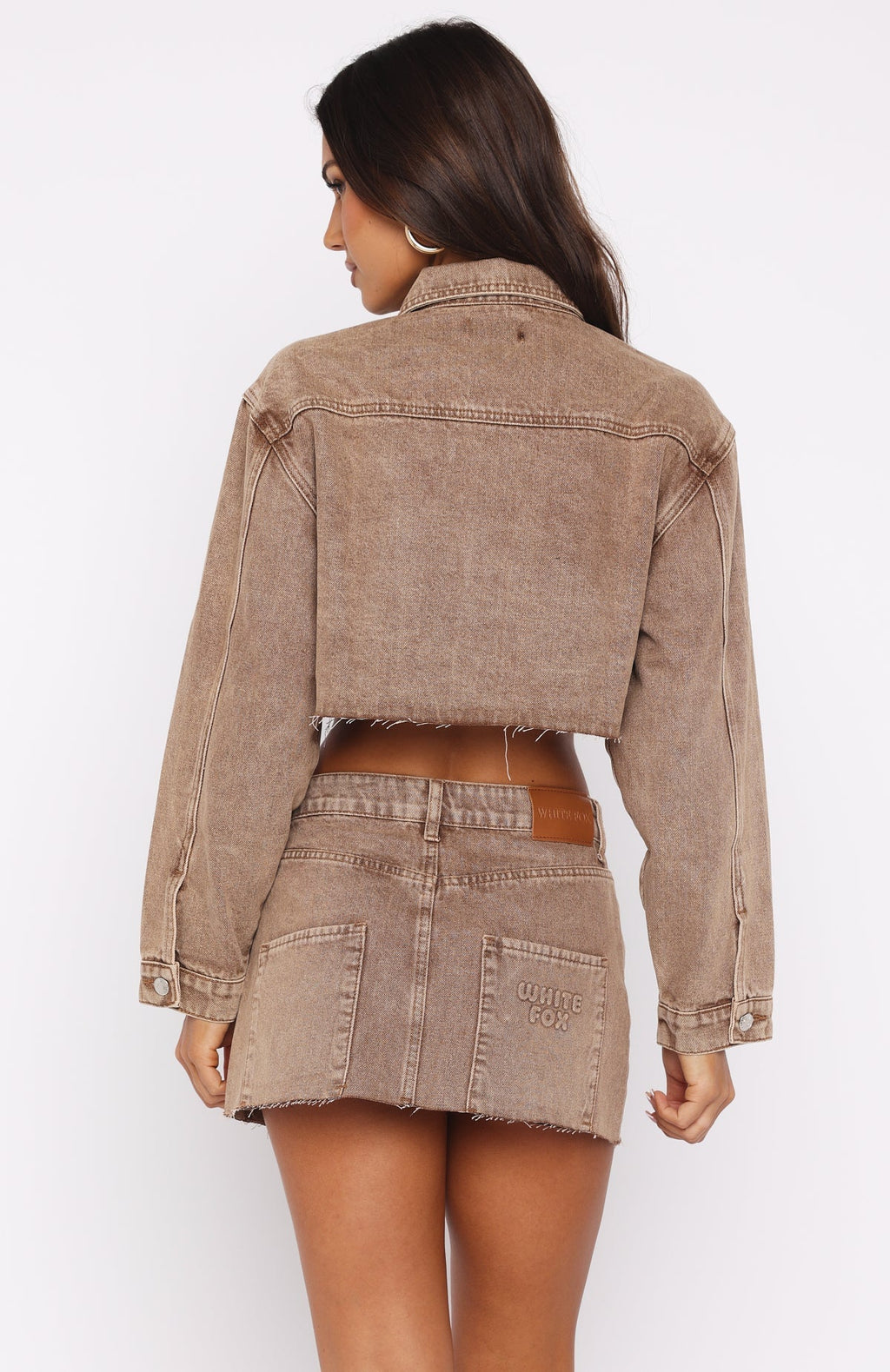 White Fox Something To Prove Cropped Denim Jacket Tan Wash