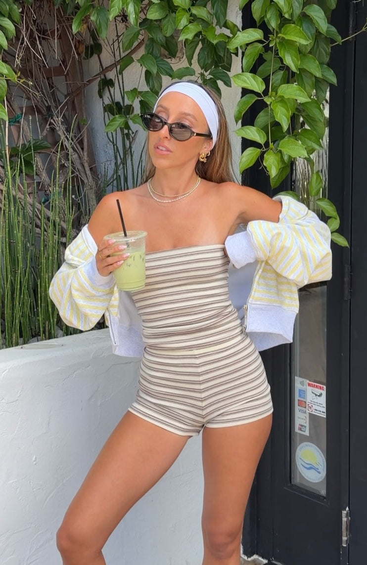 White Fox Never A Good Time Strapless Top Cream Stripe
