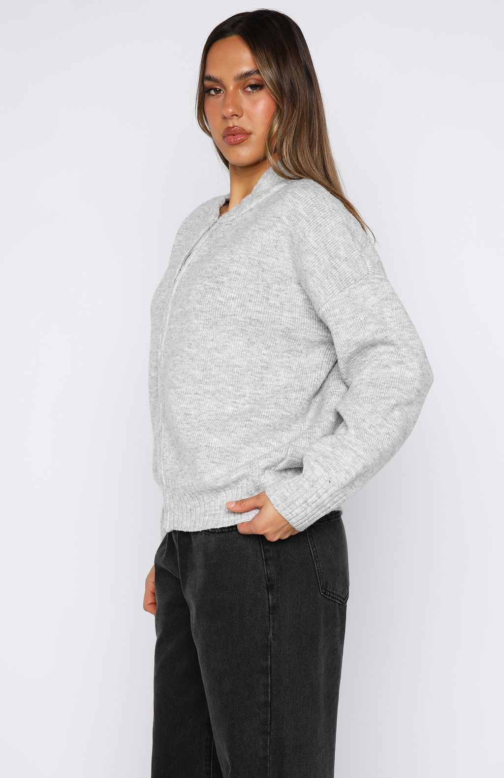 White Fox Unbreakable Bond Knit Jacket Grey Marle