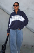 White Fox Jokes On You Zip Front Sweater Navy