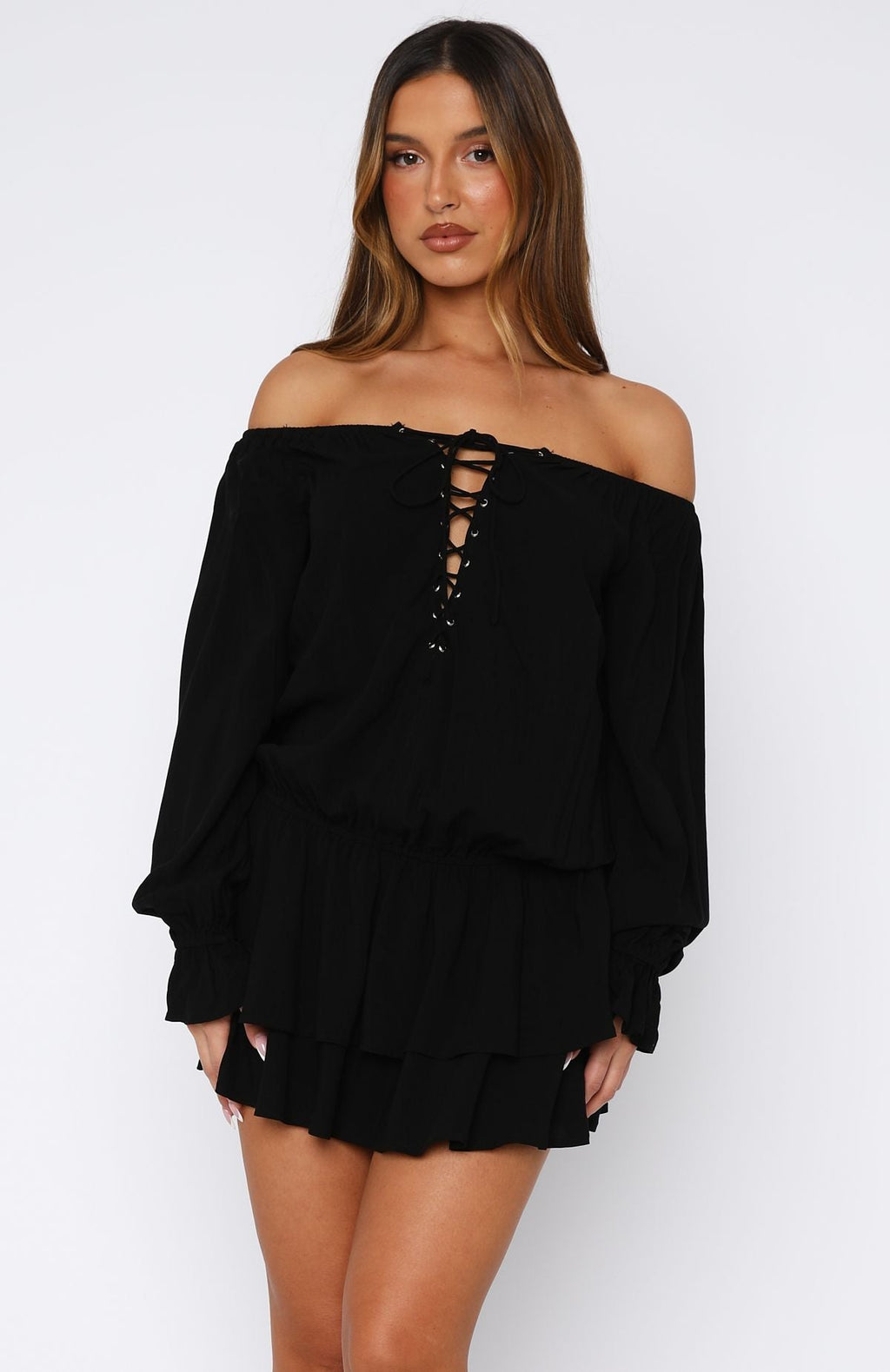 White Fox Let Me Long Sleeve Mini Dress Black