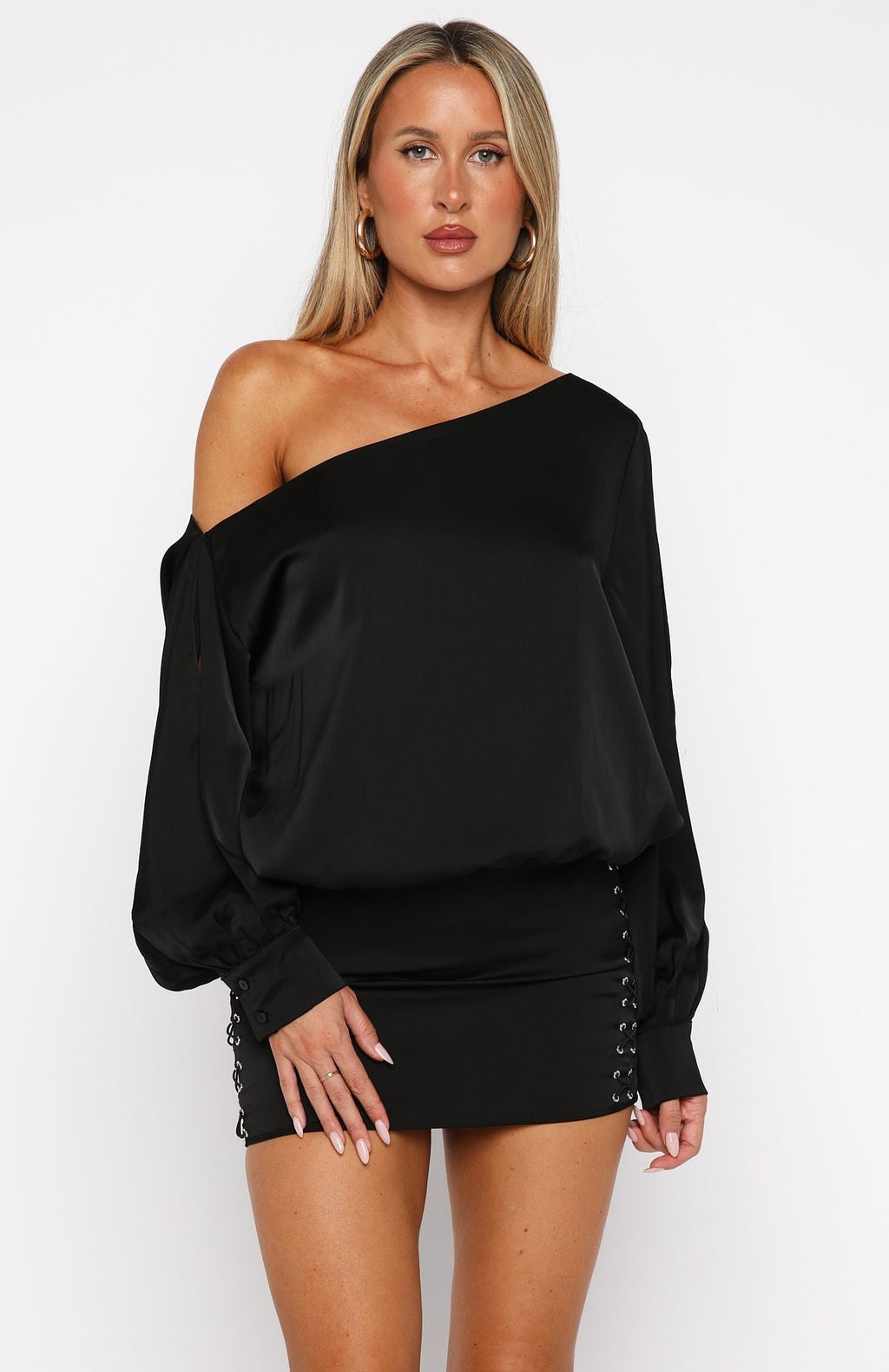White Fox Love Letter Long Sleeve Mini Dress Black