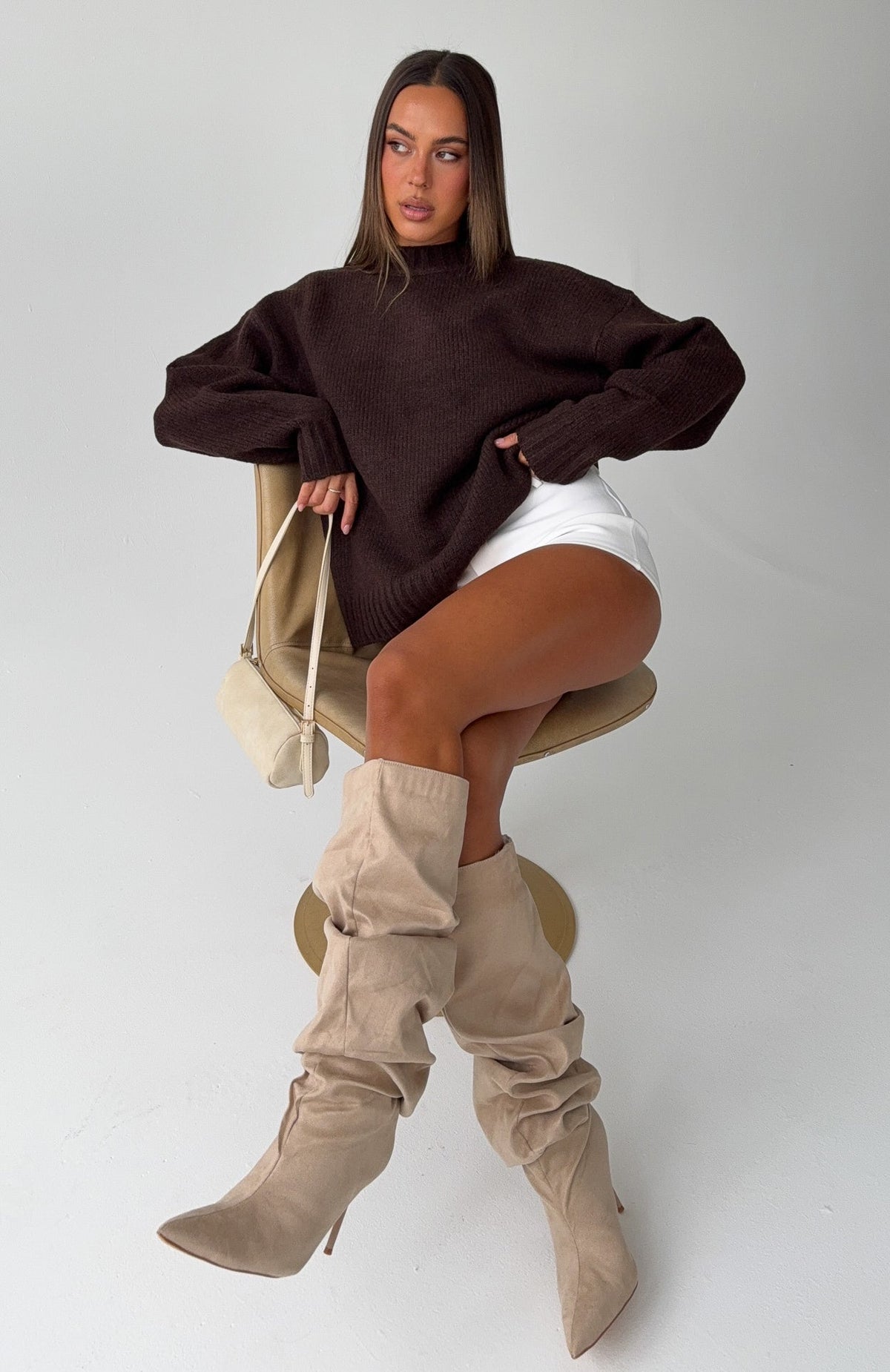 White Fox Apres Ski With Me Knit Sweater Chocolate