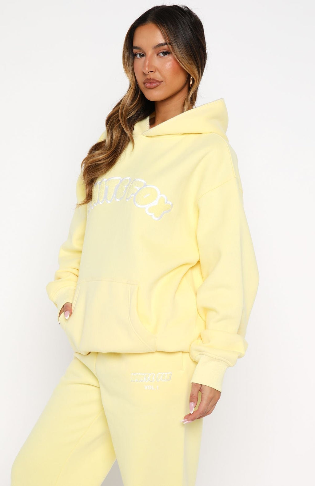 White Fox Vol. 1 Front Graphic Oversized Hoodie Lemon