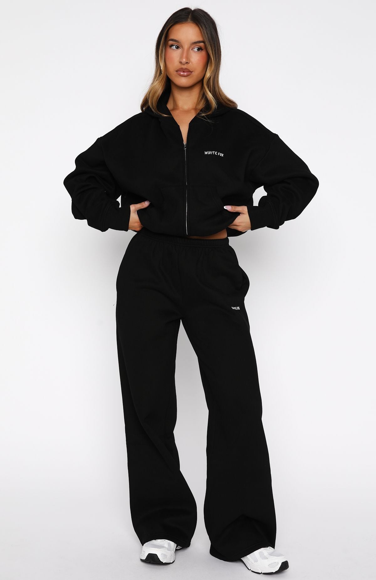 White Fox Test Drive Wide Leg Sweatpants Black