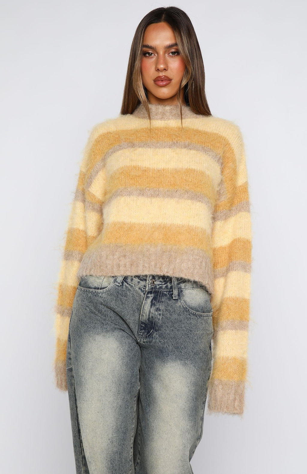 White Fox Soft Embrace Knit Sweater Honeycomb Stripe