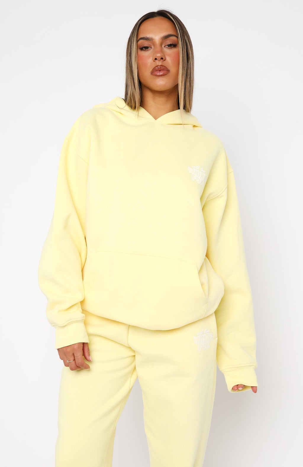 White Fox With Love Always Oversized Hoodie Lemon