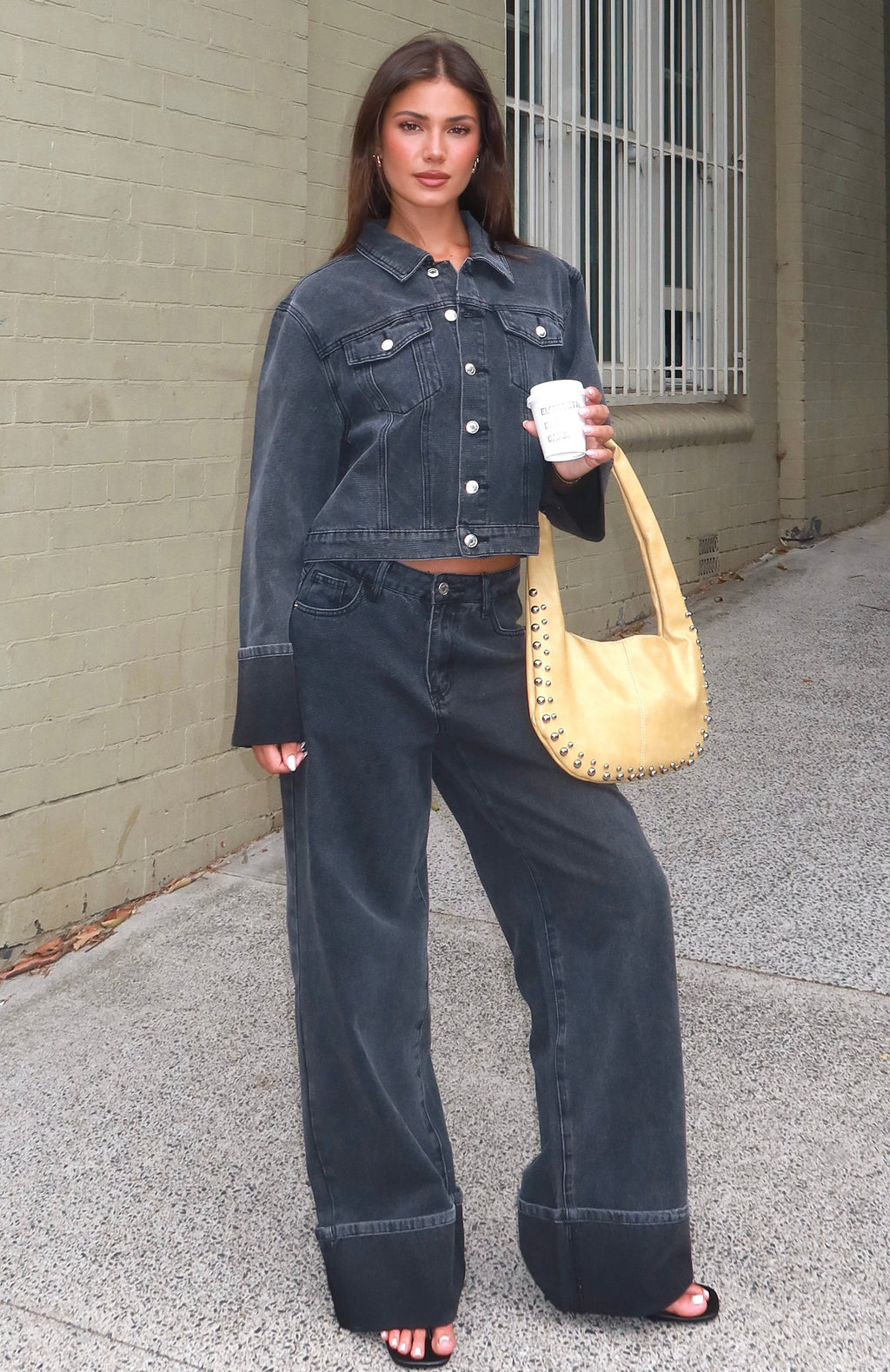 White Fox Charlotte Mid Rise Wide Leg Jeans Black Acid