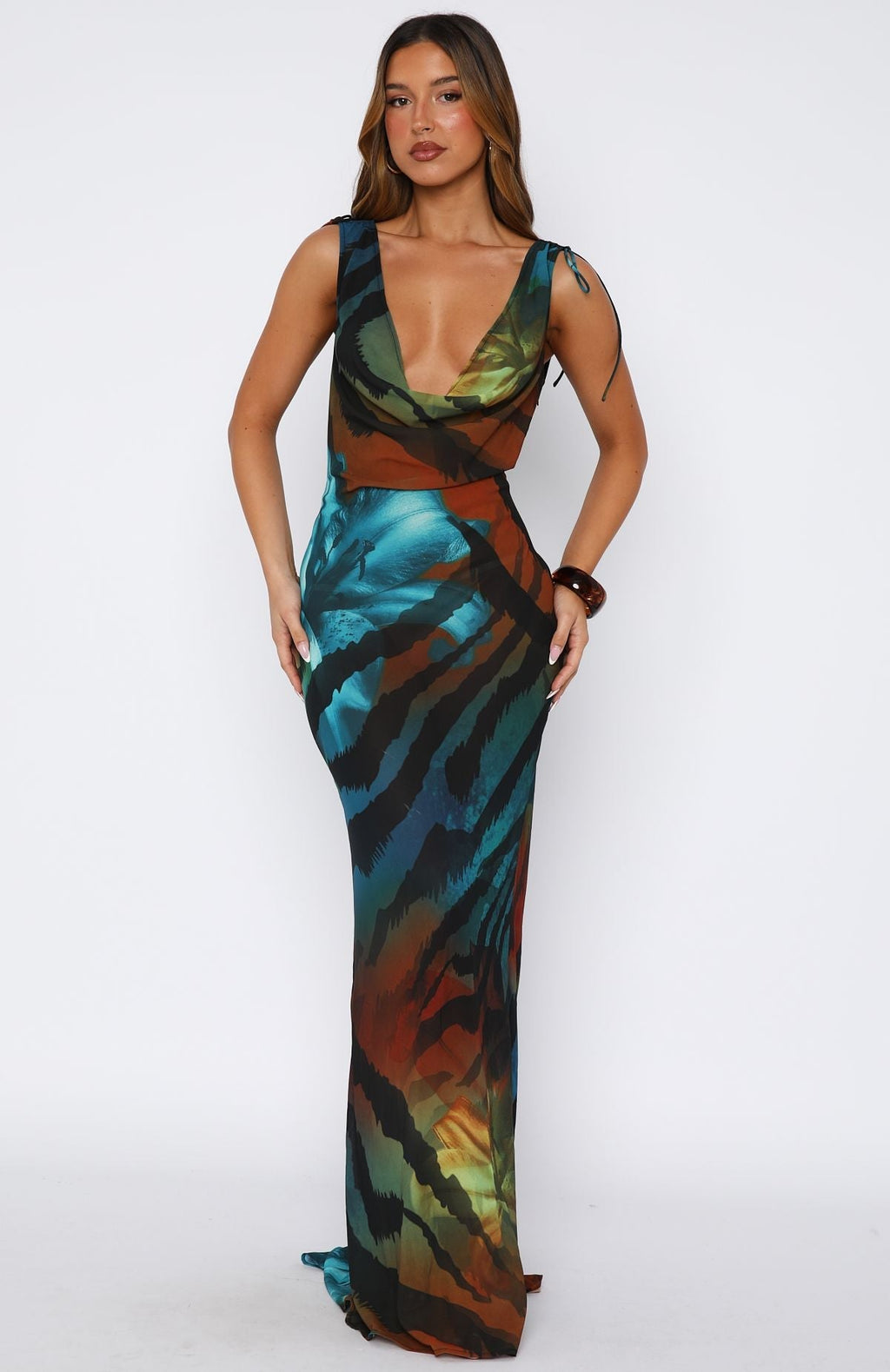 White Fox Amore Maxi Dress Teal Mirage