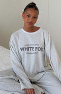 White Fox Leave Me Out Of It Waffle Oversized Long Sleeve Tee Grey Marle