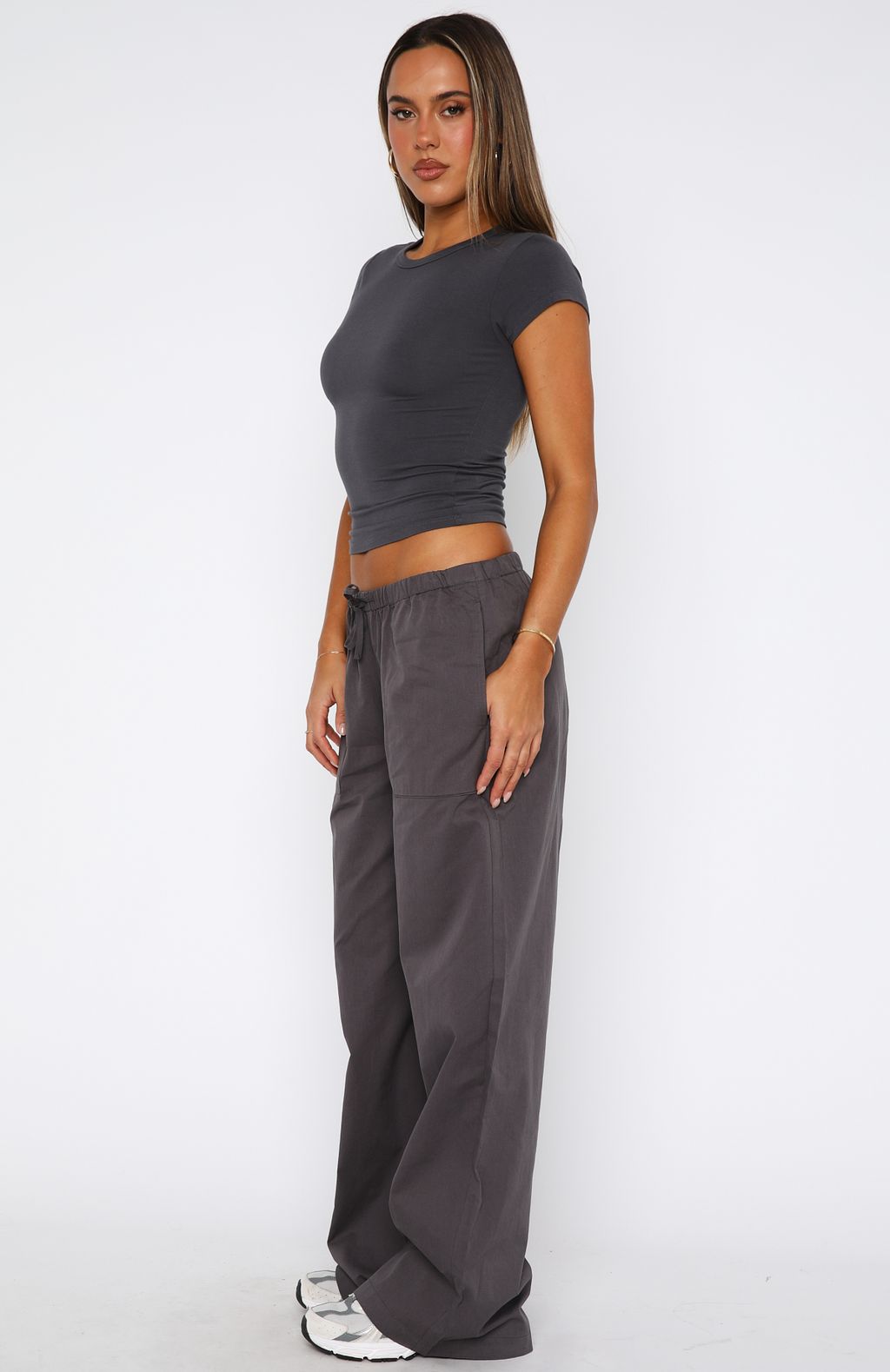 White Fox Sweet Like Me Wide Leg Pants Charcoal