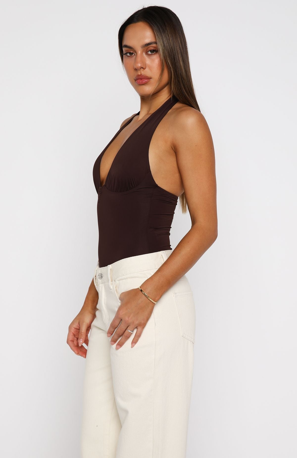 White Fox New Horizons Halter Bodysuit Espresso