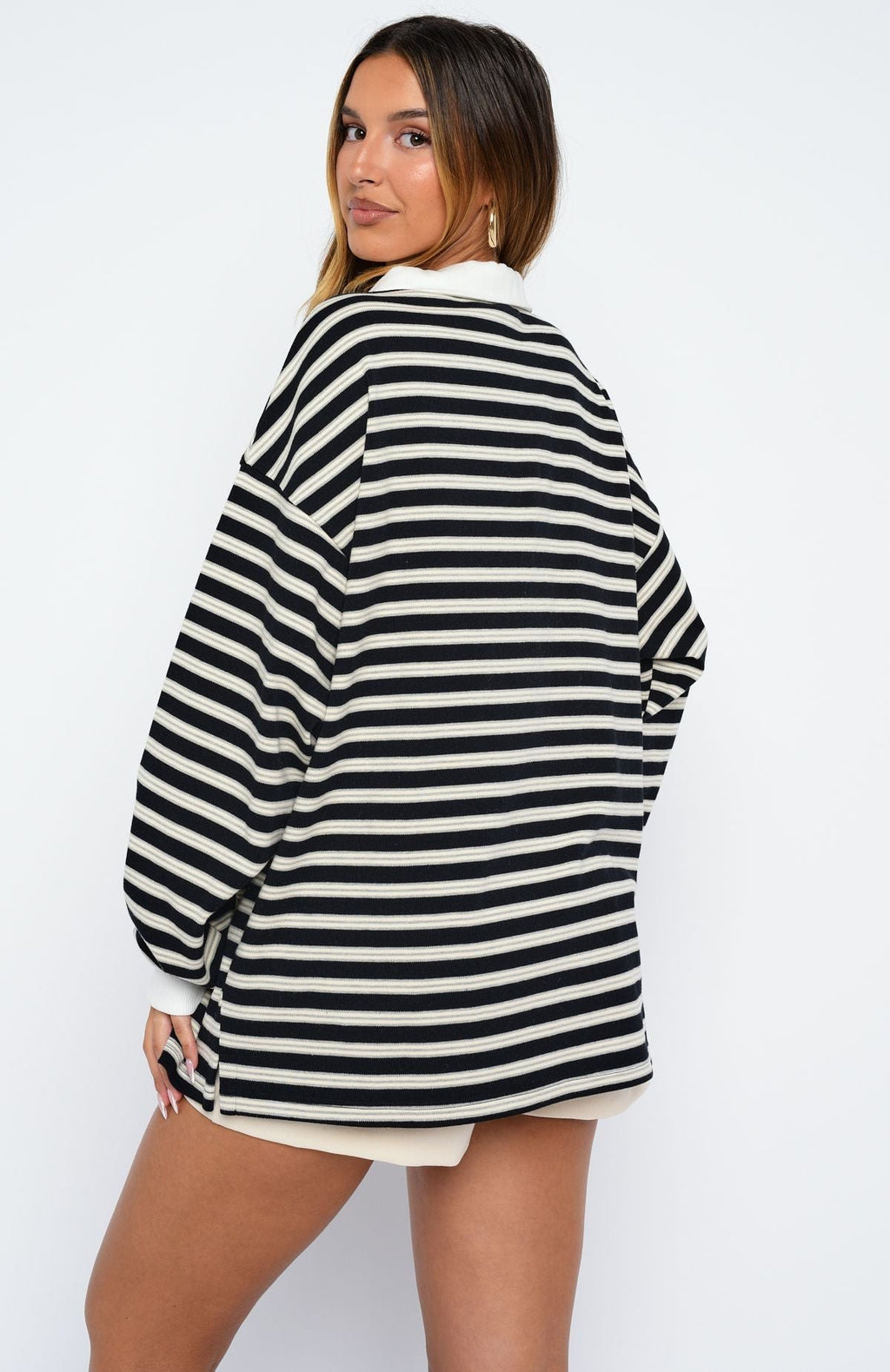 White Fox Out Again Long Sleeve Rugby Shirt Black/Grey Stripe