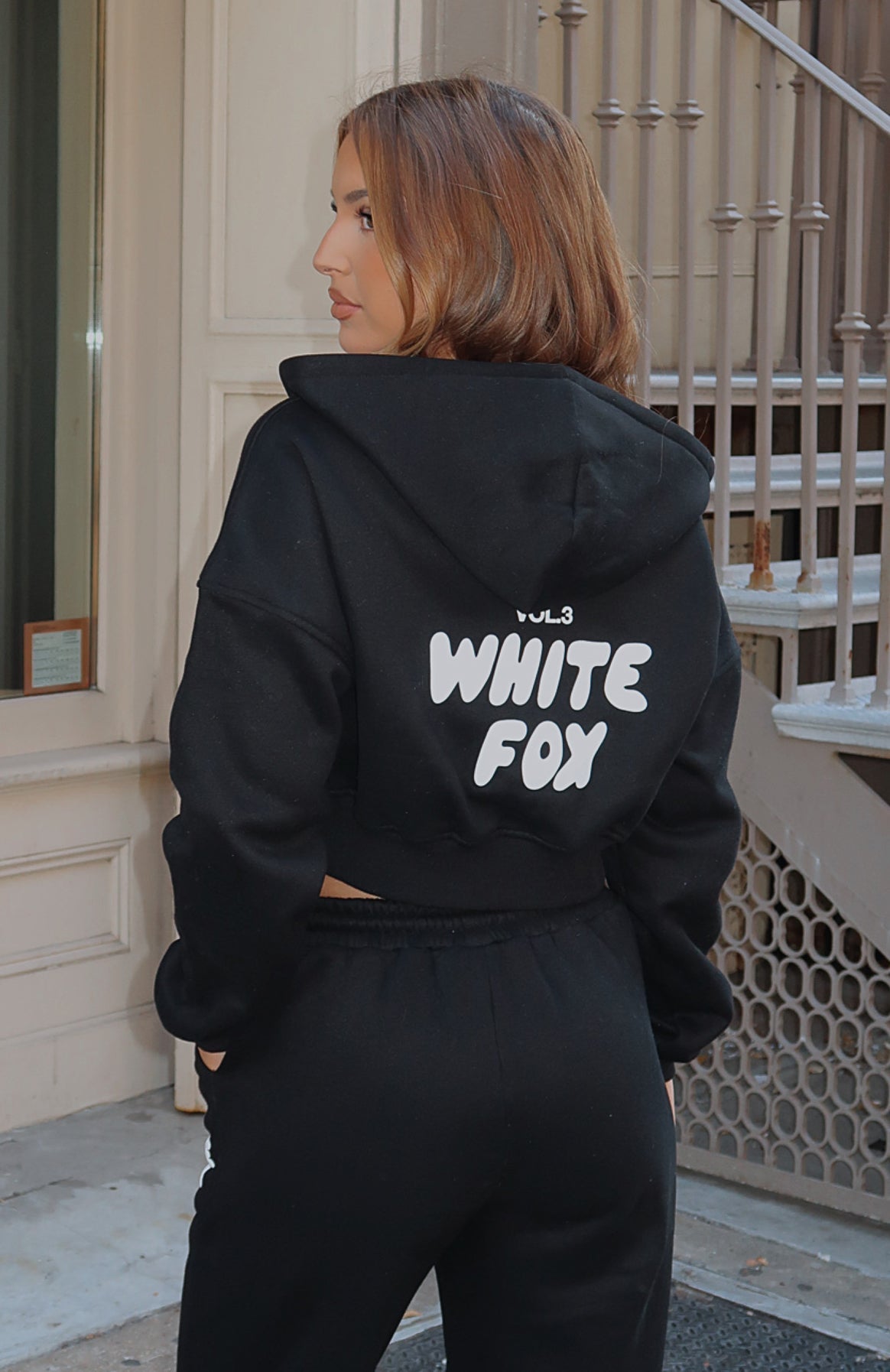 White Fox Offstage Cropped Zip Hoodie Monochrome