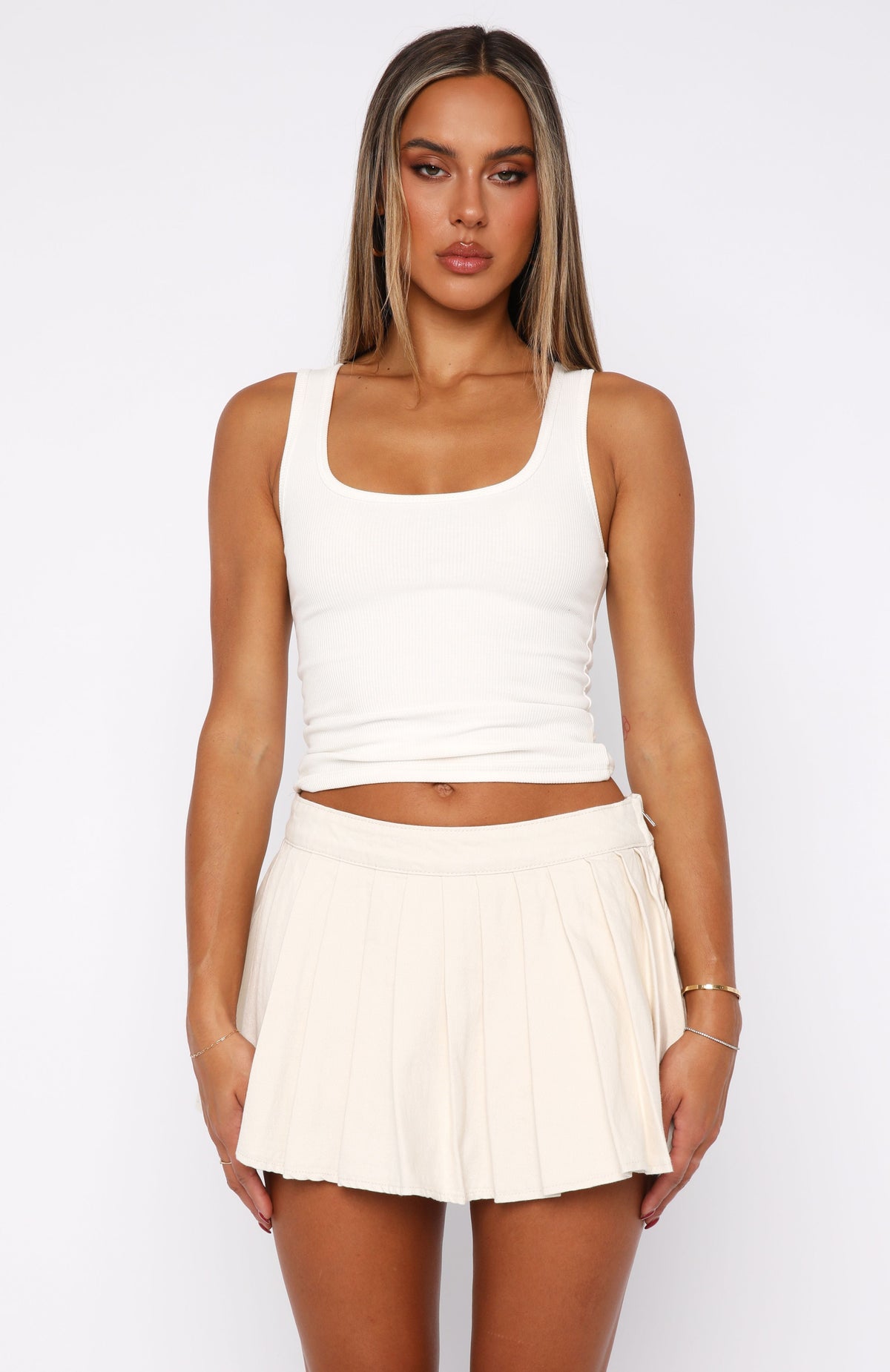 White Fox Ayla Denim Mini Skort Cream