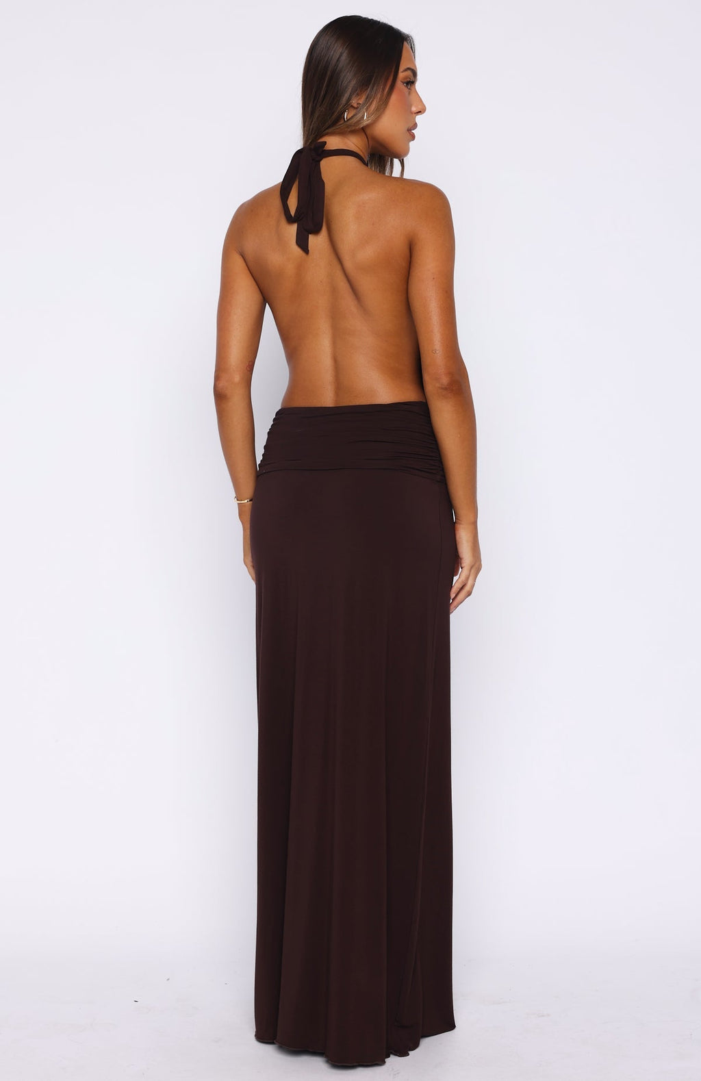 White Fox She's Got That Look Halter Neck Maxi Dress Dark Chocolate
