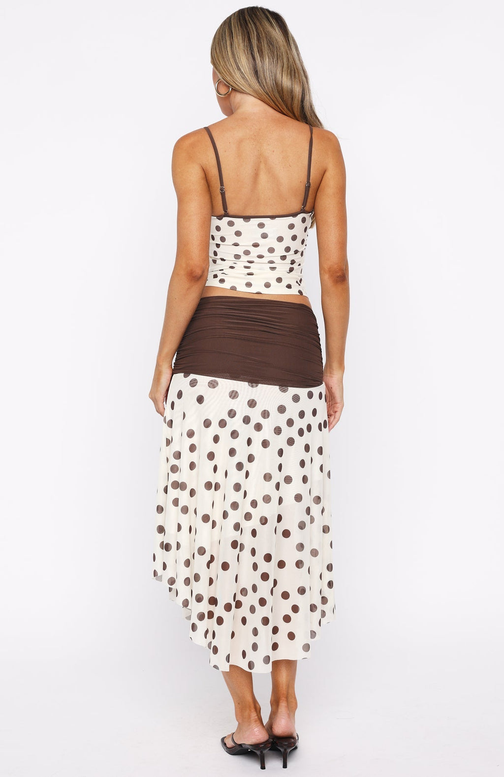 White Fox Mediterranean Mirage Midi Skirt Cream/Choc Polka Dot