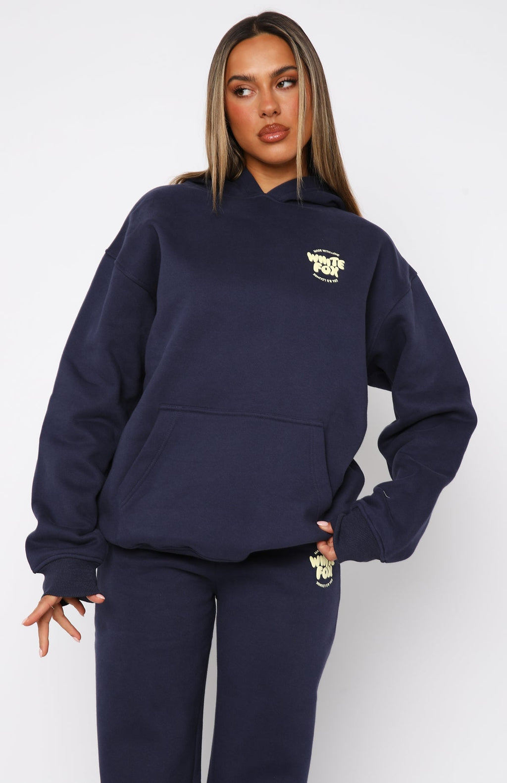 White Fox With Love For You Oversized Hoodie Navy
