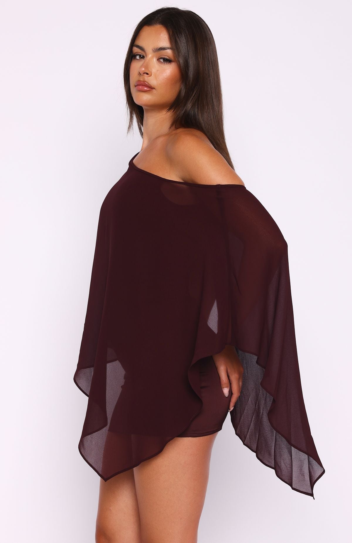 White Fox Just For Tonight One Shoulder Mini Dress Burgundy