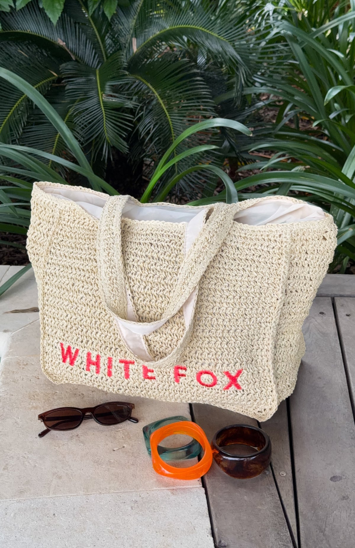 White Fox Tyrus Large Top Handle Bag Natural/Coral