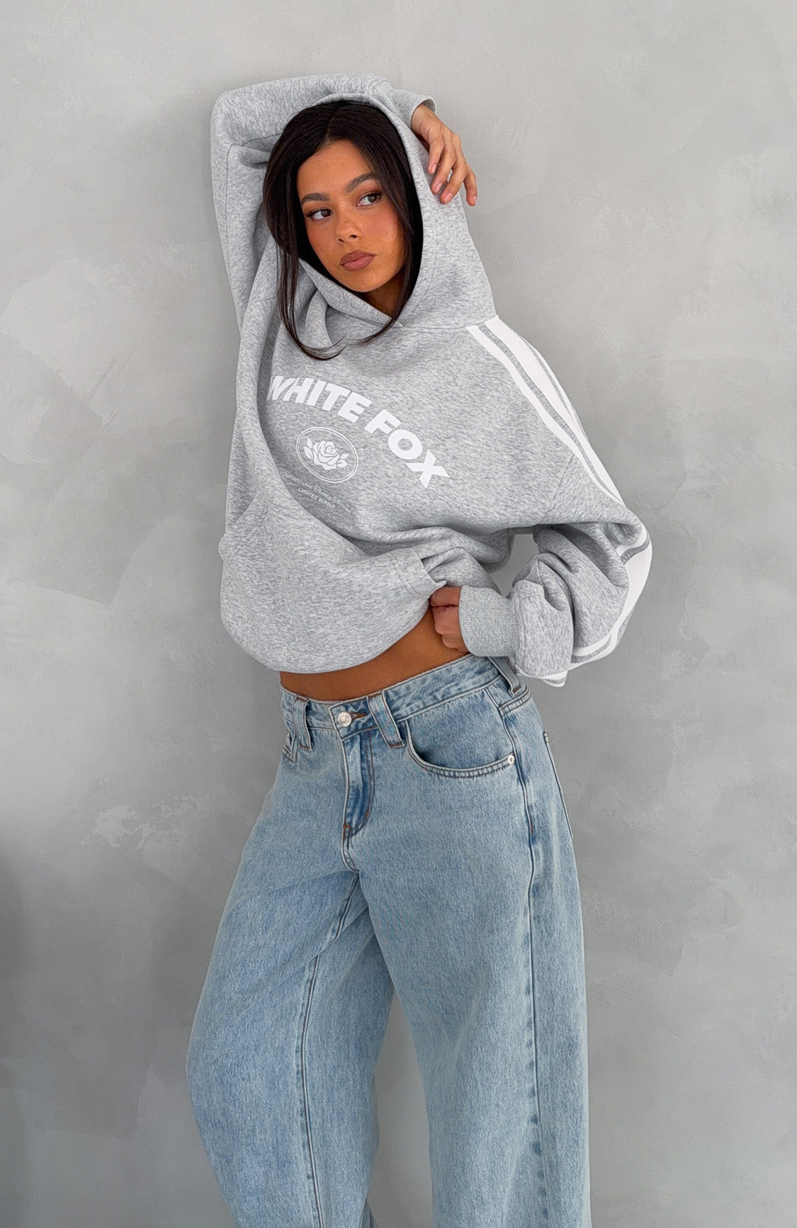 White Fox We're On A Roll Oversized Hoodie Dark Grey Marle