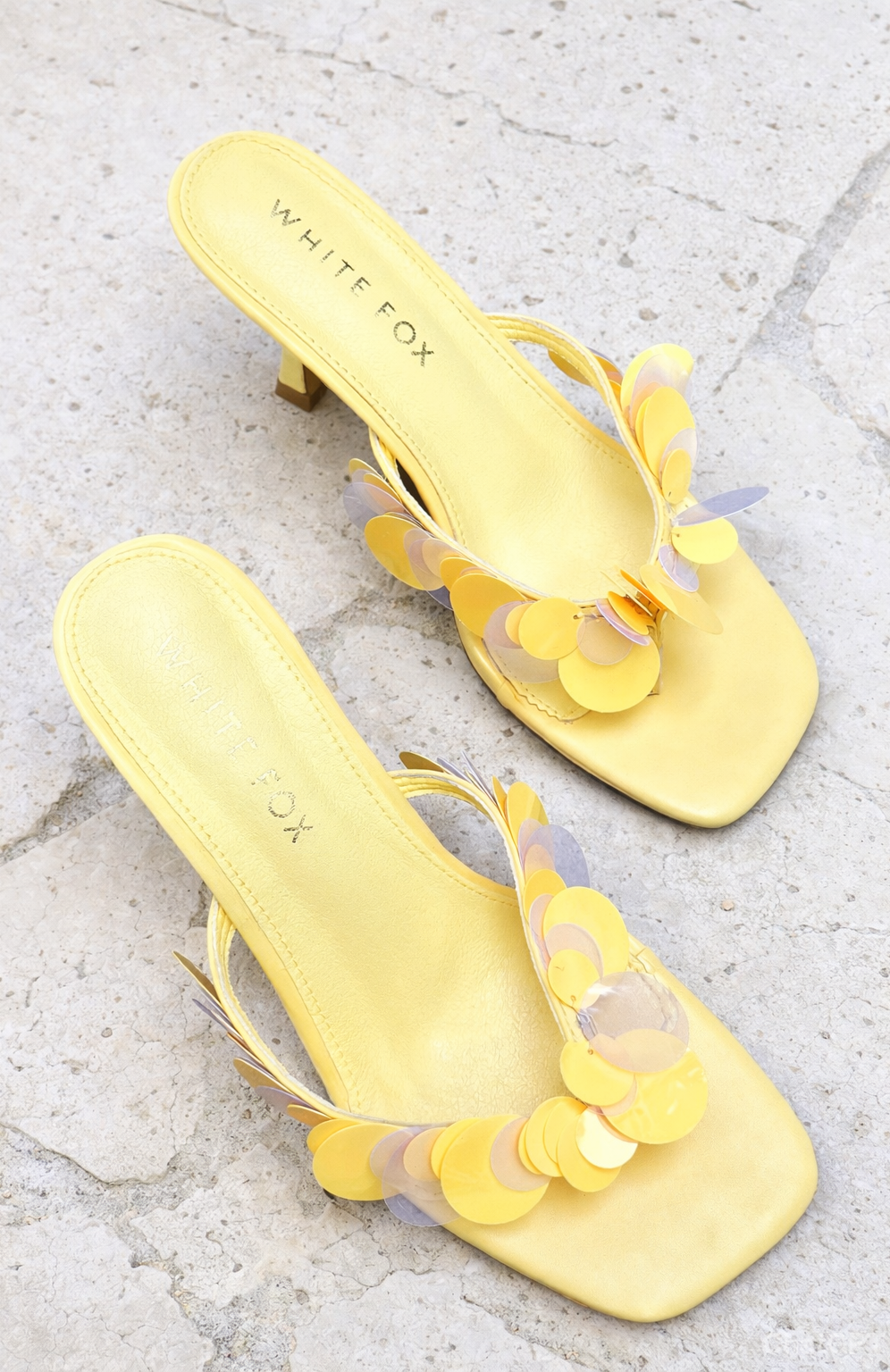 White Fox Imogen Sequin Mules Lemon