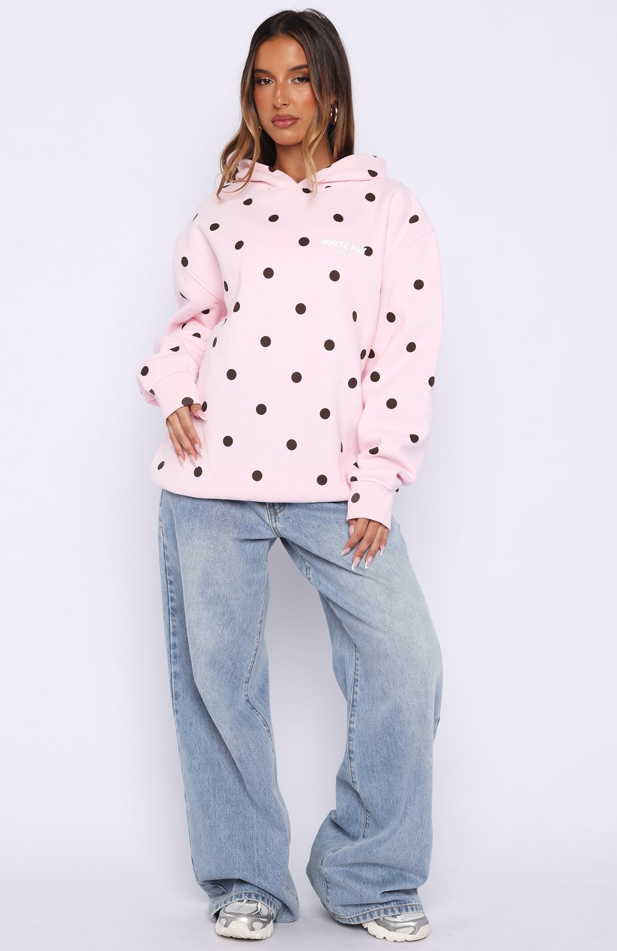 White Fox Offstage Printed Oversized Hoodie Posy Polka Dot