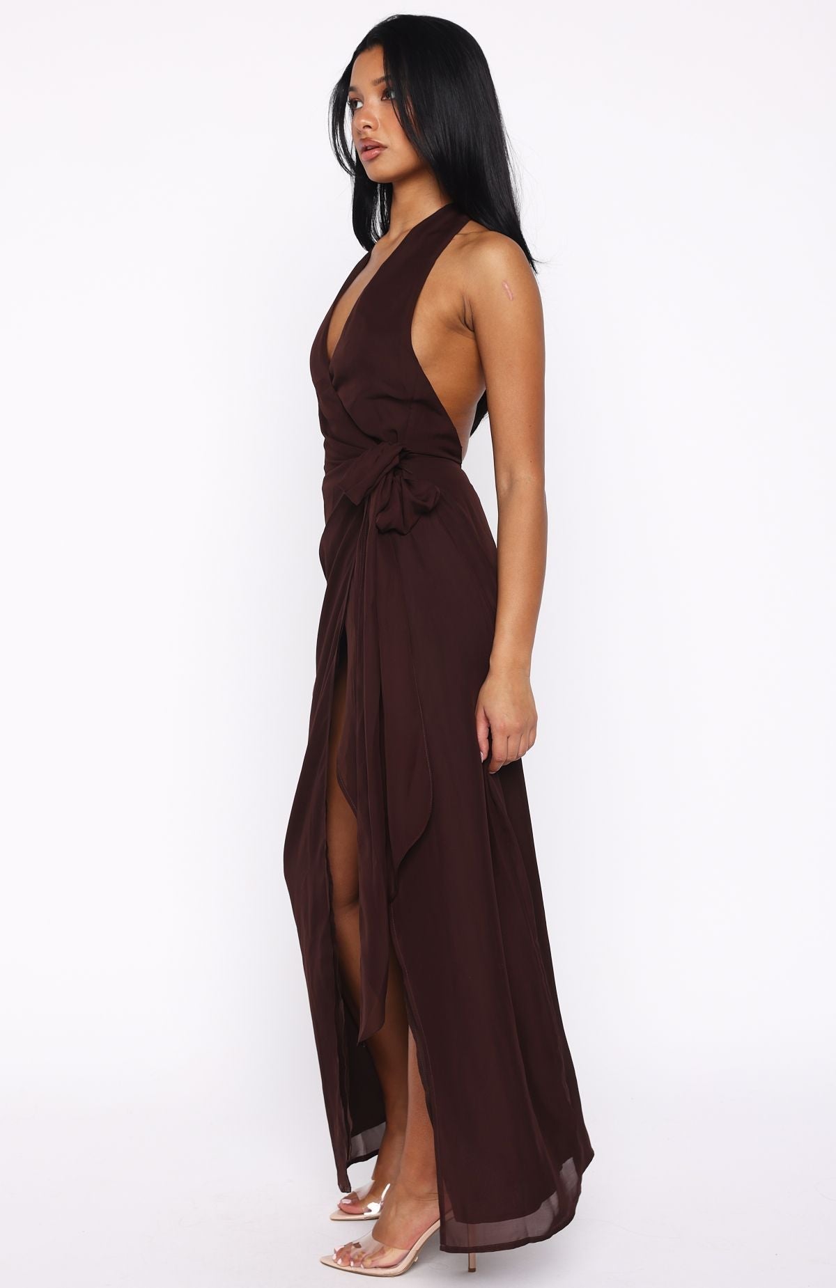 White Fox How I Feel Halter Maxi Dress Chocolate