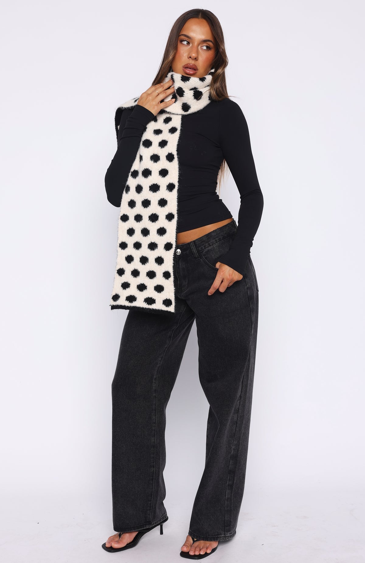 White Fox Olesia Polka Dot Scarf Black & Cream