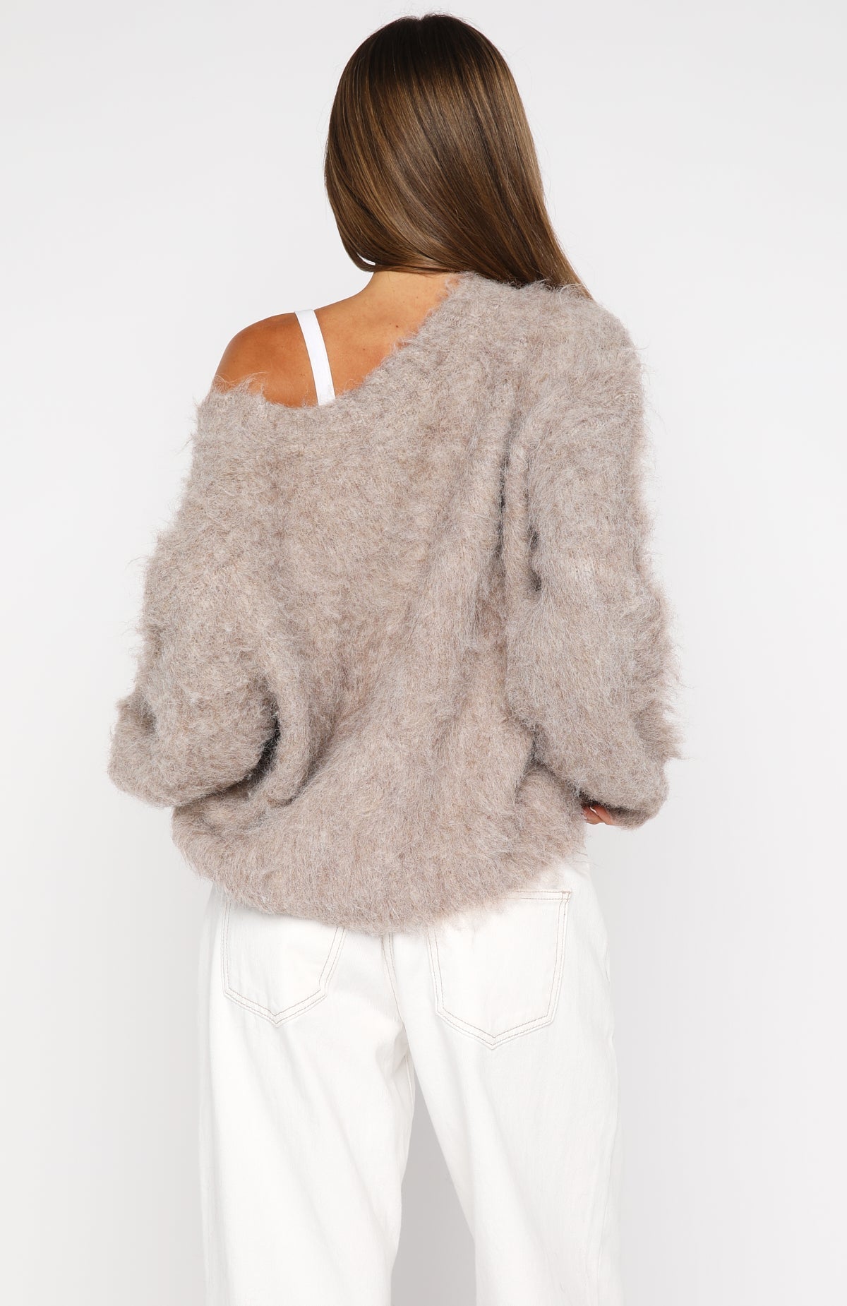 White Fox Cozy Vibes Knit Cardigan Taupe