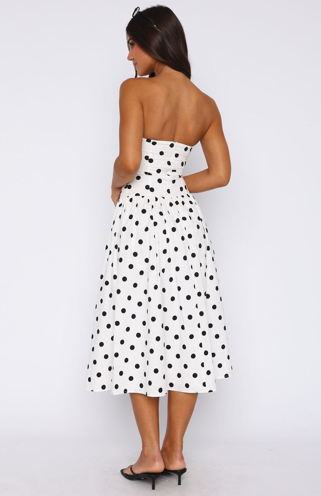 White Fox Rich In Love Strapless Midi Dress White/Black Polka Dot