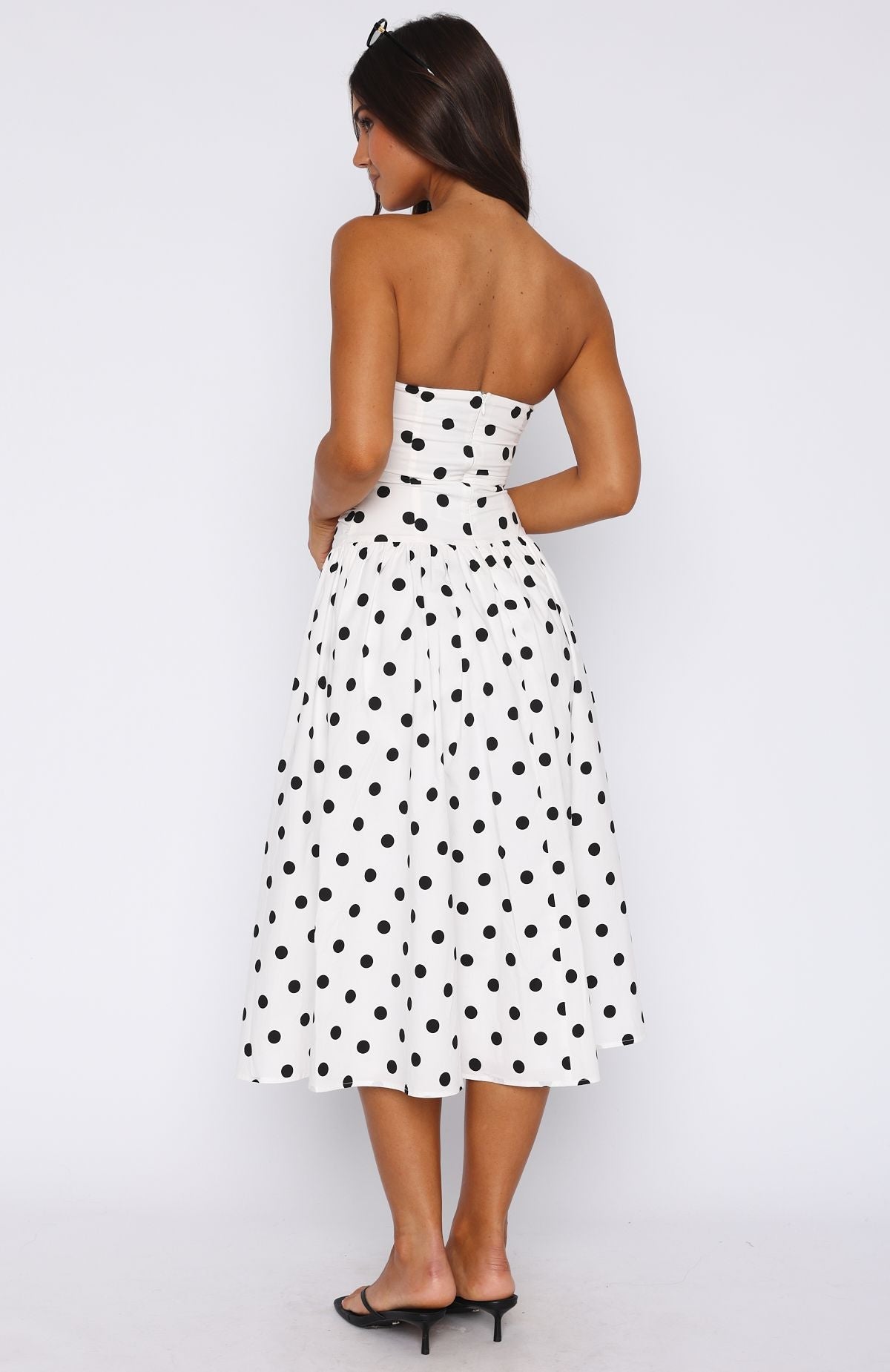 White Fox Rich In Love Strapless Midi Dress White/Black Polka Dot