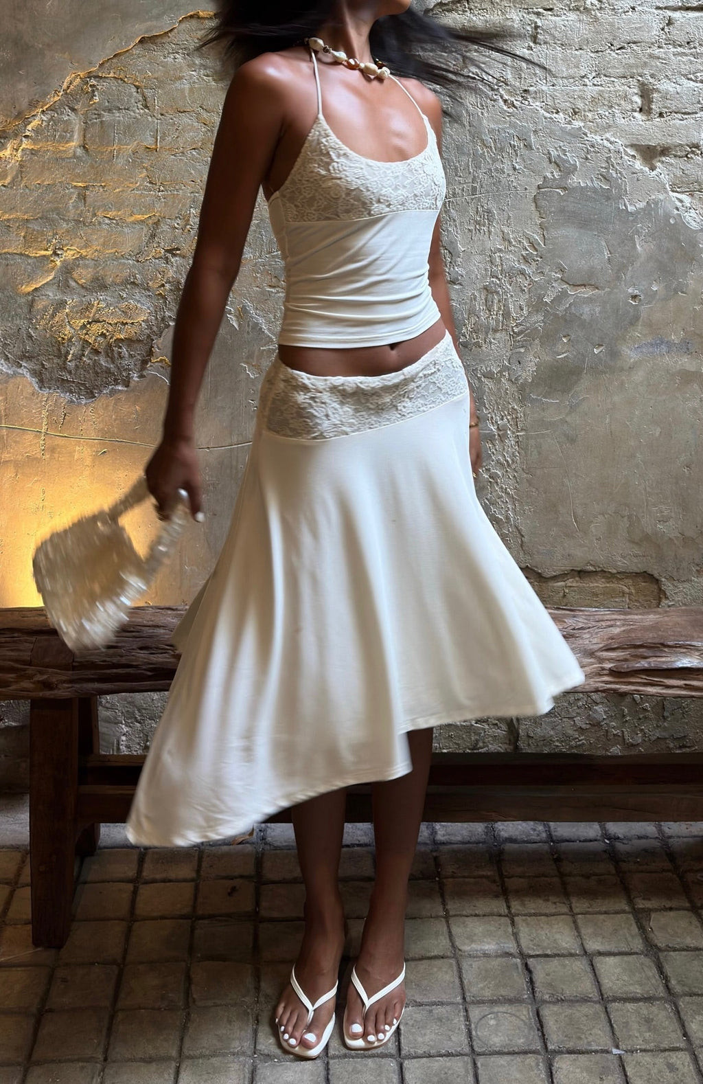 White Fox Cool Chaos Midi Skirt Off White