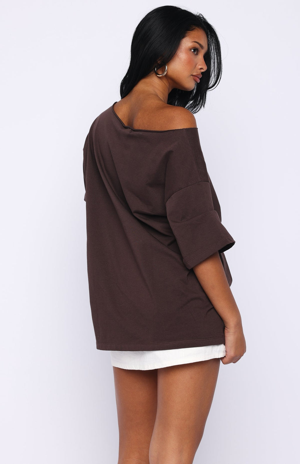 White Fox Give Me Options Off Shoulder Tee Chocolate