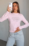 White Fox Let's Get Going Relaxed Long Sleeve Baby Tee Pink