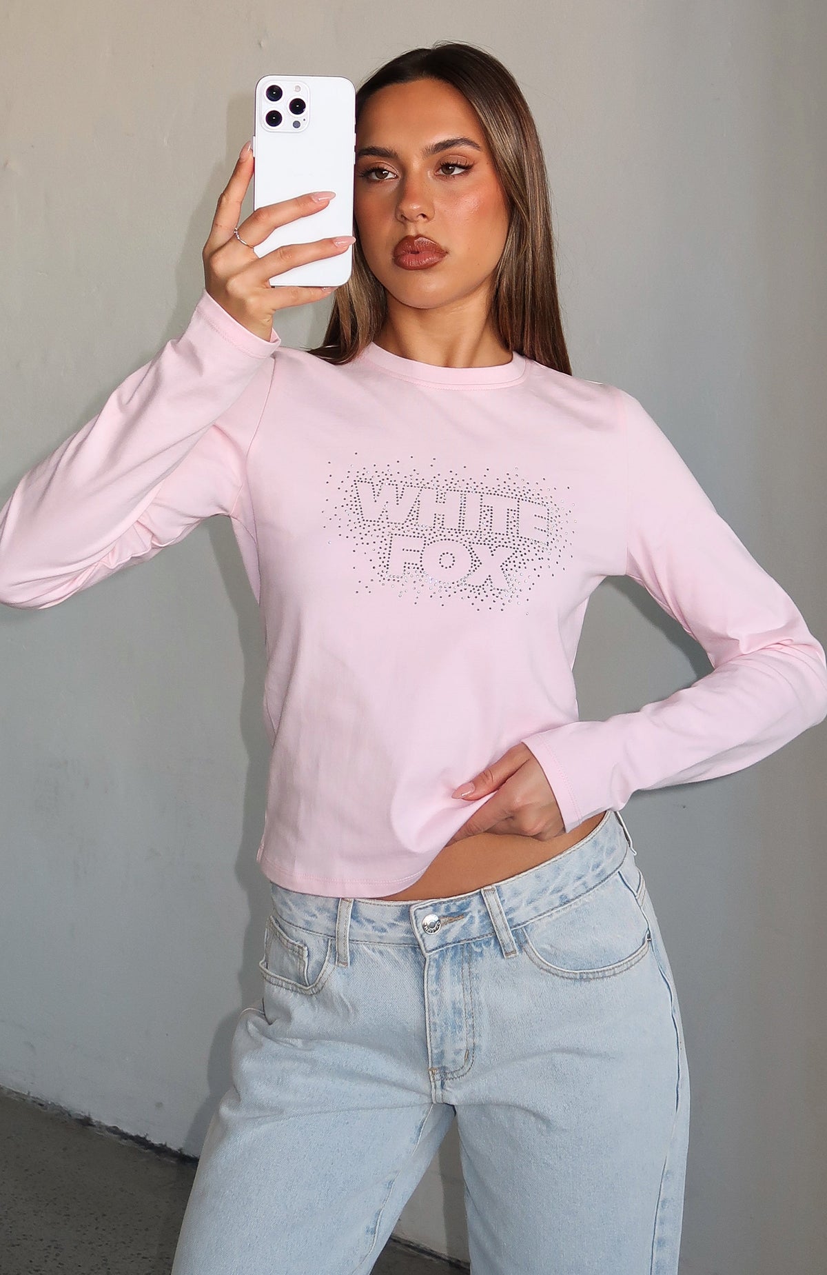 White Fox Let's Get Going Relaxed Long Sleeve Baby Tee Pink