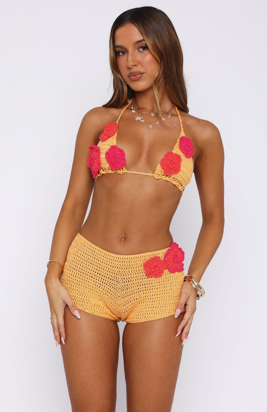 White Fox The Rumours Are True Crochet Top Pastel Orange/Pink