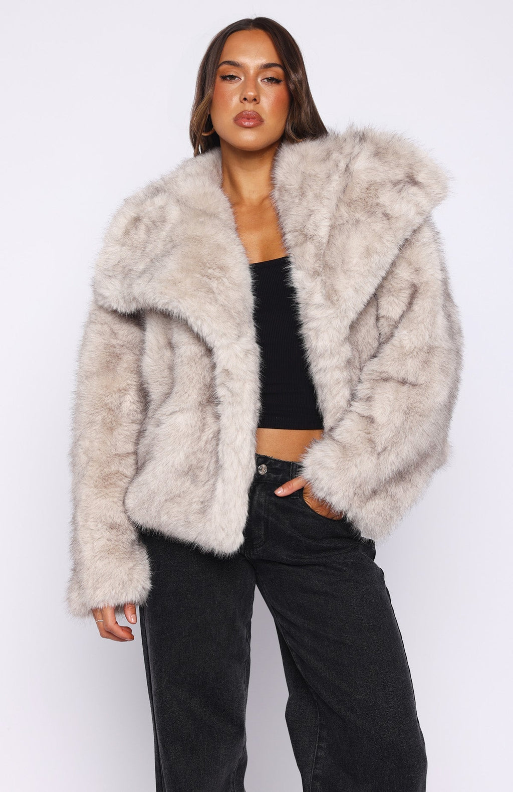 White Fox Dirty Martini Faux Fur Jacket Smokey Taupe