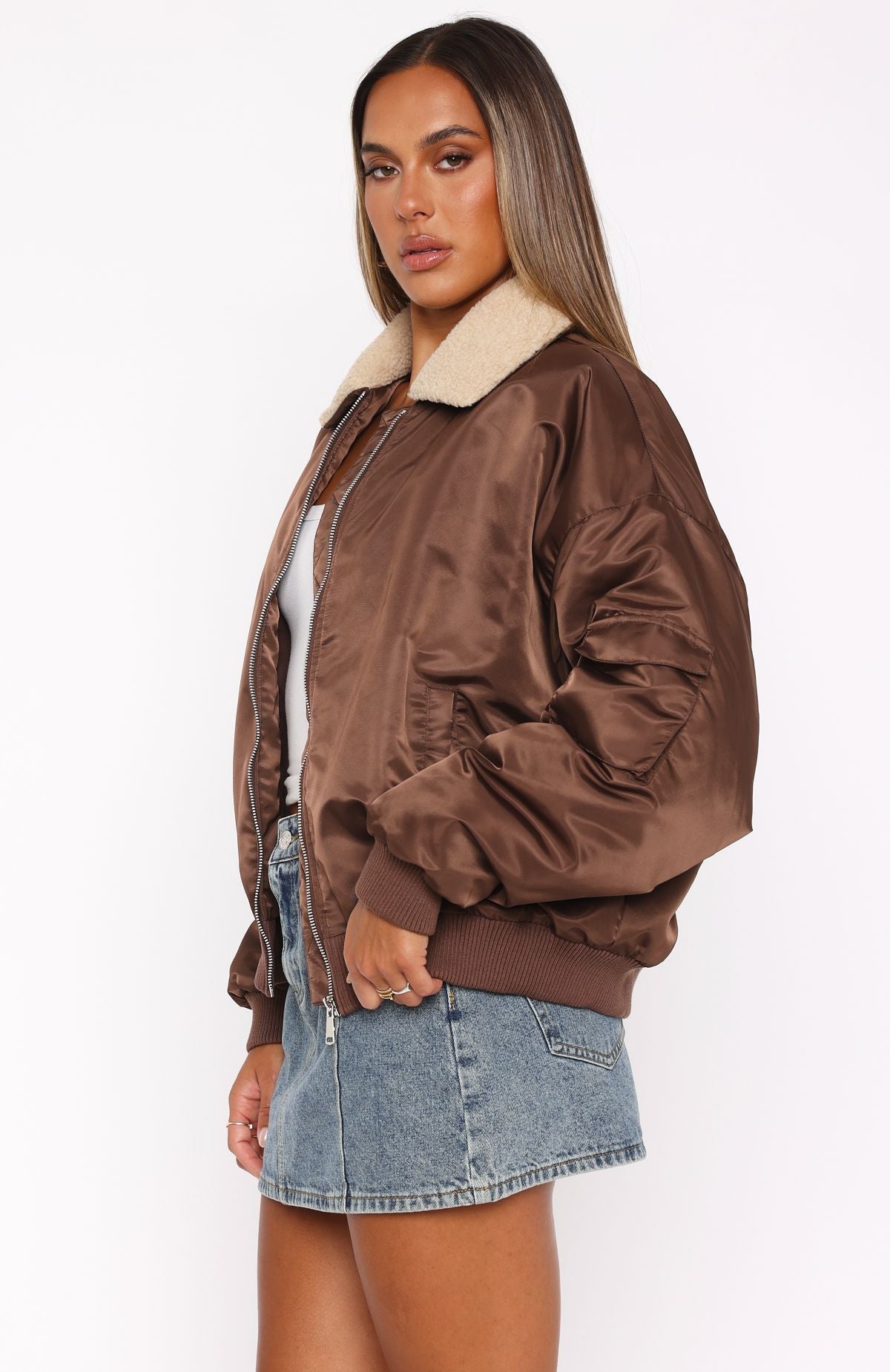 White Fox No Airtime Bomber Jacket Chocolate