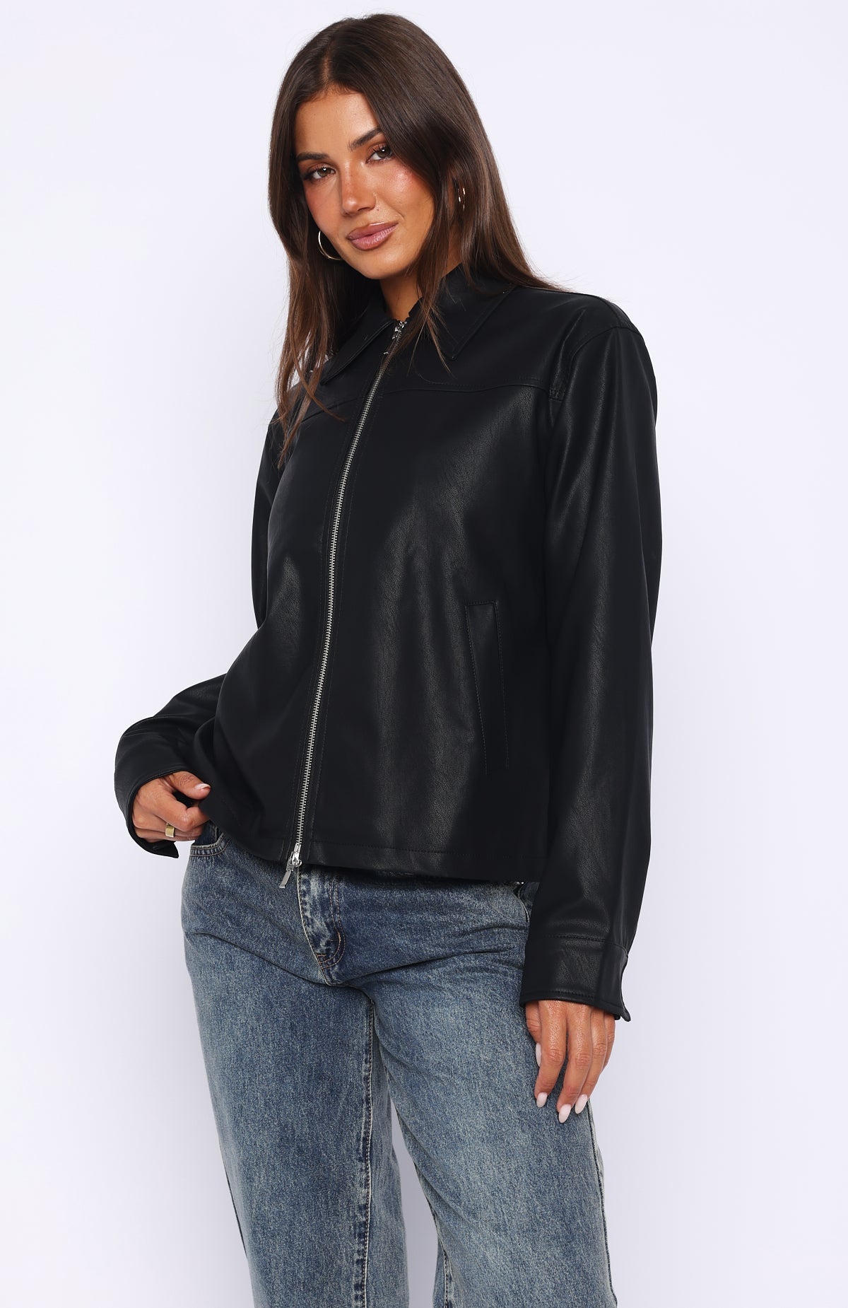 White Fox Never Possible PU Jacket Black