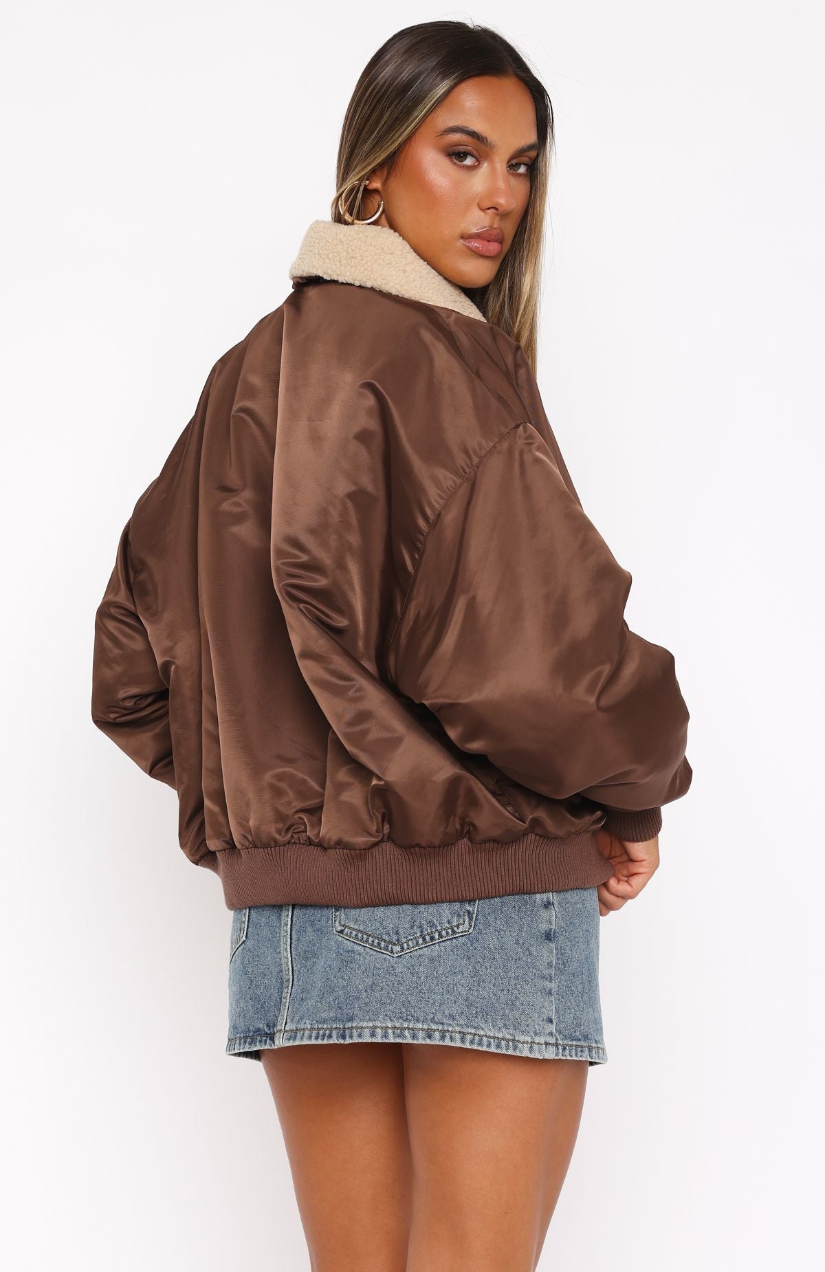 White Fox No Airtime Bomber Jacket Chocolate