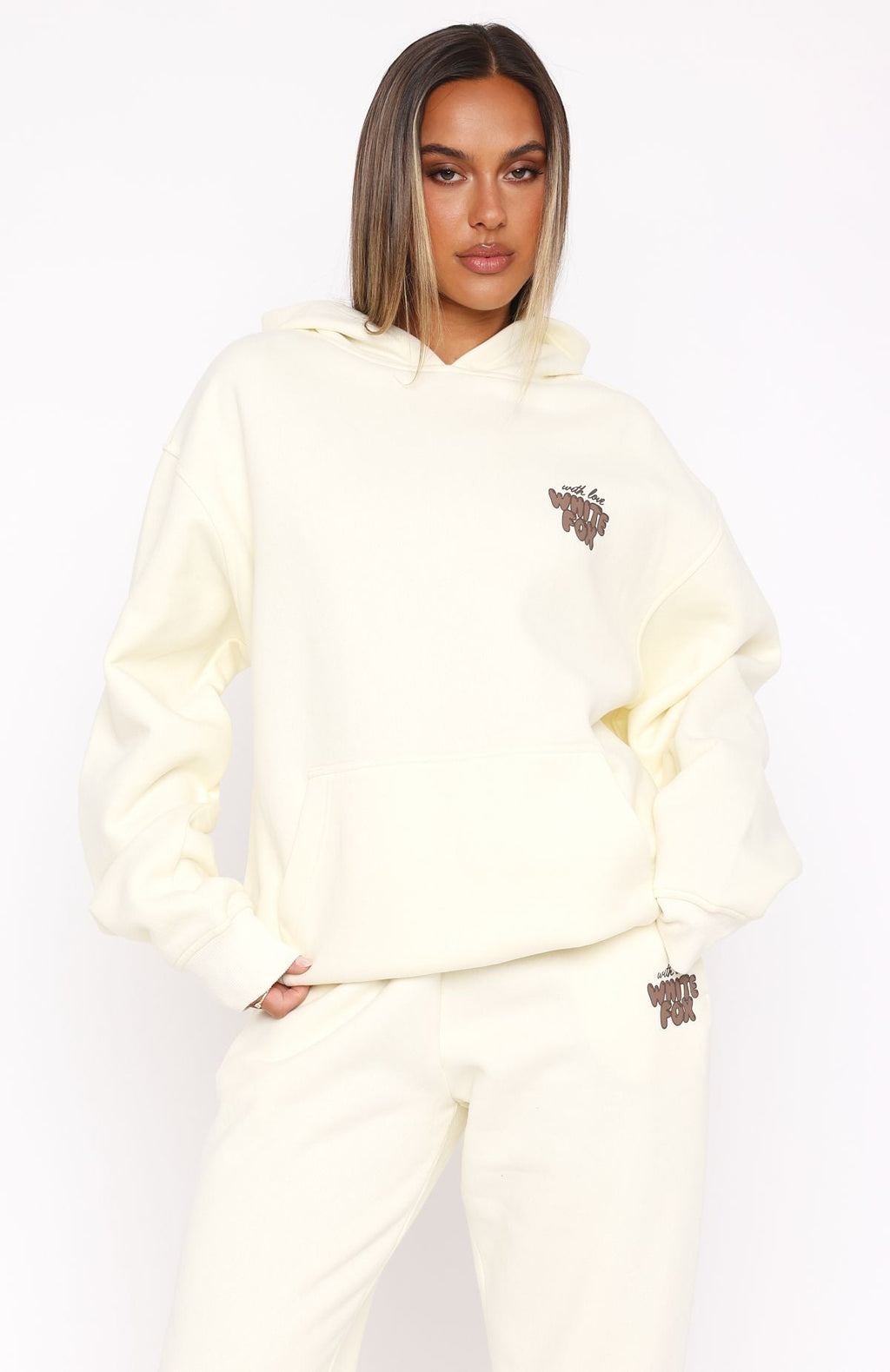 White Fox With Love Always Oversized Hoodie Cream